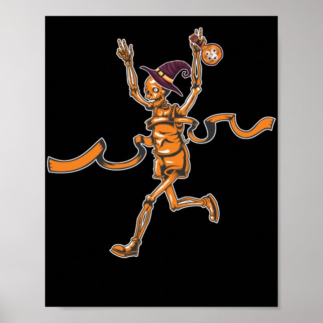 Póster Running Skeleton Runners Funny Halloween Sport (Frente)