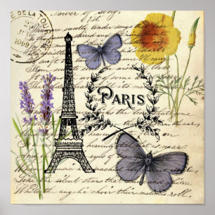Póster rural francés scripts de campo paris eiffel tower