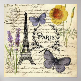Póster rural francés scripts de campo paris eiffel tower