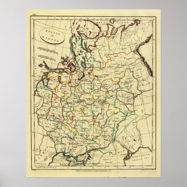 Póster Rusia en Europa con fronteras delineadas (Frente)