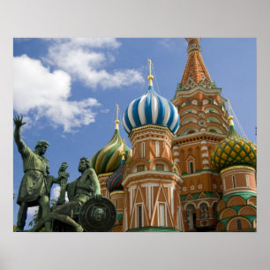Póster Rusia, Moscú, Plaza Roja. Los 3 de San Basil
