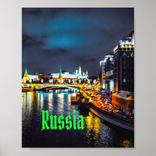Póster Rusia o Federación Rusa Moscú de noche