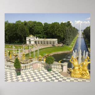 Póster Rusia. Petrodvorets. Palacio Peterhof. Pedro el