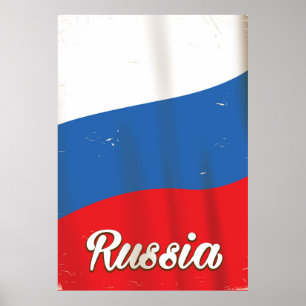 Póster Rusia Rusia poster de viaje con bandera nacional