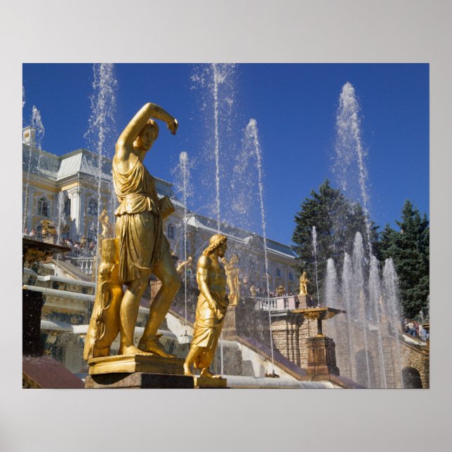 Póster Rusia, San Petersburgo, estatuas doradas en el (Frente)