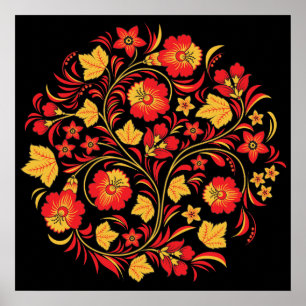 Poster ruso del arte popular de Khokhloma Hohloma