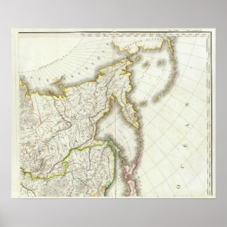 Póster Russia and Asia Engraved Map