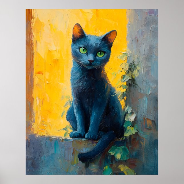 Póster Russian Blue Cat in Golden Light – Peaceful Ledge  (Frente)