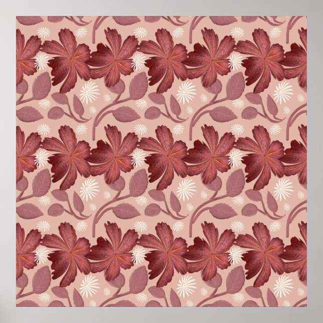 Póster Rust Floral Seamless Pattern Large Flowers Minimal (Frente)