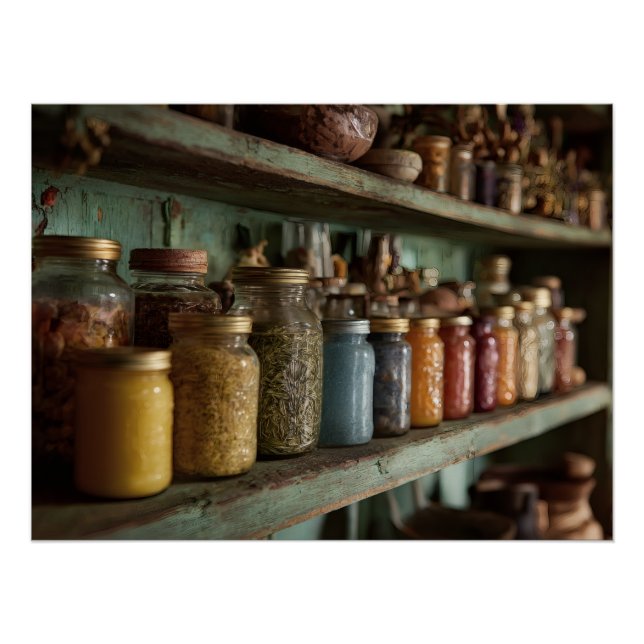 Póster Rustic Apothecary Herb Jar Shelf (Anverso)