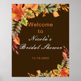 Póster Rustic Autumn Fall Leaves Bridal Shower Welcome