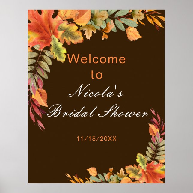 Póster Rustic Autumn Fall Leaves Bridal Shower Welcome (Frente)