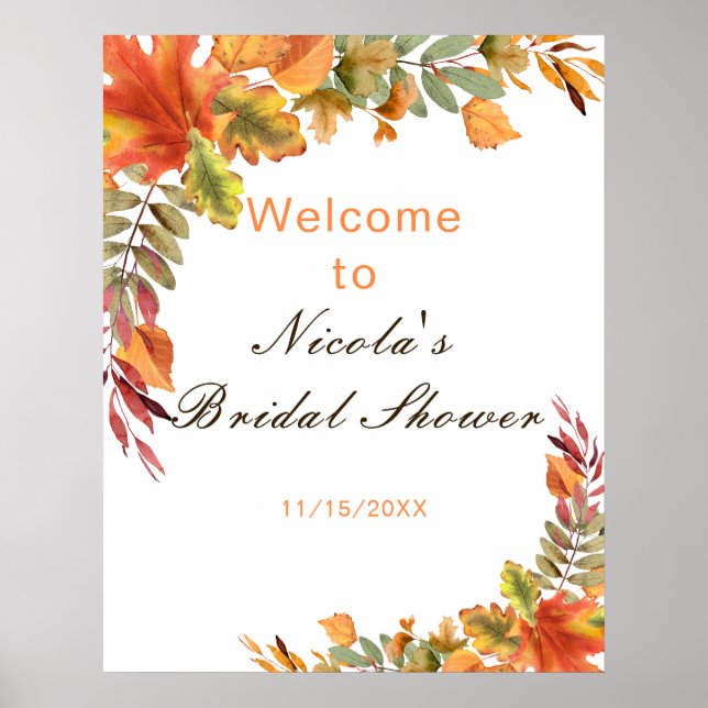 Póster Rustic Autumn Fall Leaves Bridal Shower Welcome (Frente)