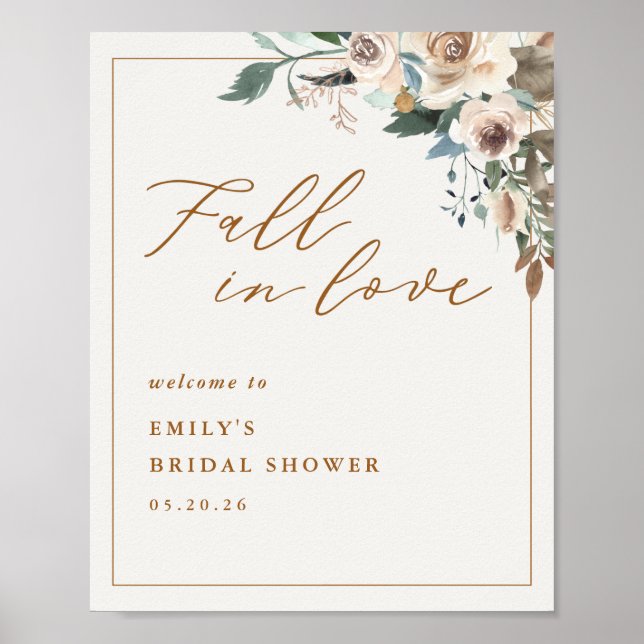 Póster Rustic Autumn Floral Fall in Love Welcome Poster (Frente)