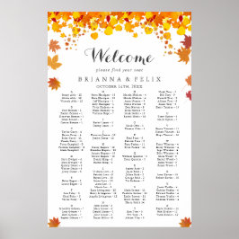 Póster Rustic Autumn Leaves Wedding Seating Chart