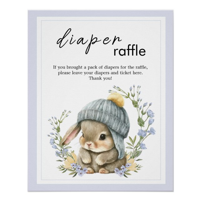 Póster Rustic Baby Animal Baby Shower Bunny Diaper Raffle (Anverso)