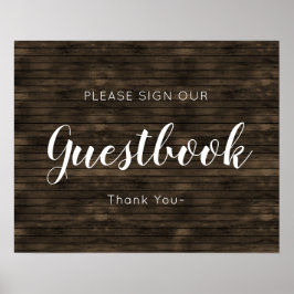 Póster Rustic Barn Wood Wedding guestbook Sign