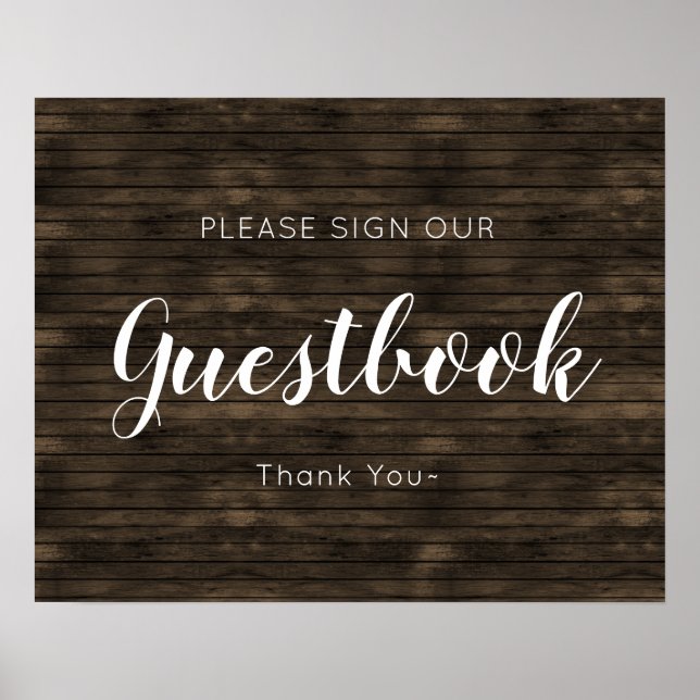 Póster Rustic Barn Wood Wedding guestbook Sign (Frente)