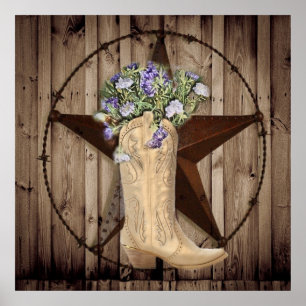 Póster rustic barn wood wildflower western star cowgirl
