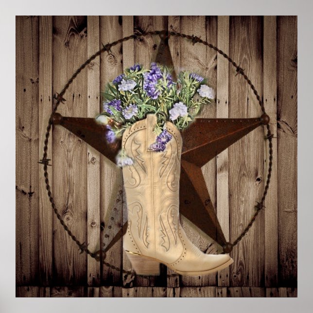 Póster rustic barn wood wildflower western star cowgirl (Frente)