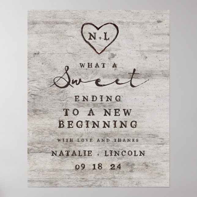 Póster Rustic Birch Sweet Ending Treat Bar Wedding Sign (Frente)