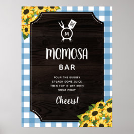 Póster Rustic Blue Gingham Sunflowers Monograma Momosa Ba
