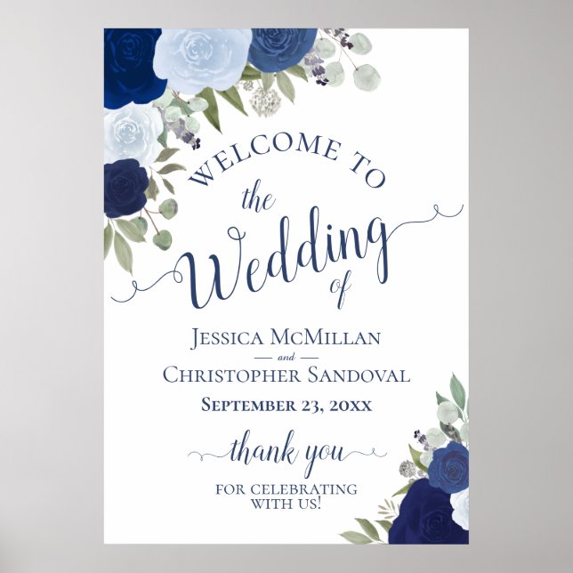 Póster Rustic Blue Roses Wedding Welcome A1 Size (Frente)