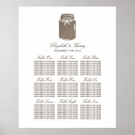 Póster Rustic Burlap Mason Jar Wedding Seating Chart