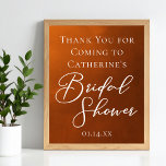 Póster Rustic Burnt Orange Bridal Shower Welcome<br><div class="desc">This rustic burnt orange bridal shower poster features beautiful white typography for an autumn party featuring boho colors for fall decor. Minimalist white typography on a print for a bohemian bride.</div>