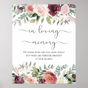 Póster Rustic Charm Burgundy Blush Pink Floral Wedding