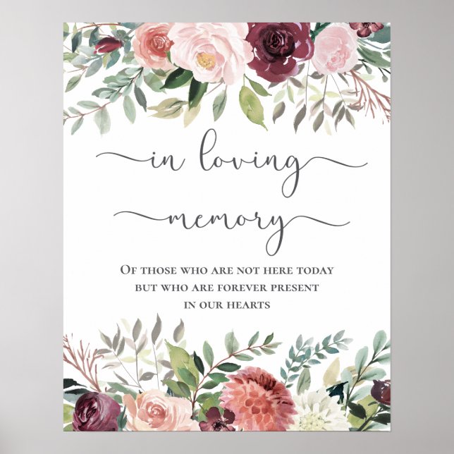 Póster Rustic Charm Burgundy Blush Pink Floral Wedding (Frente)