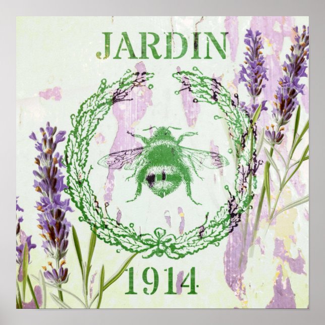 Póster rustic chic french country lavender vintage bee (Frente)