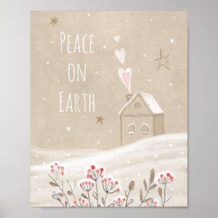Póster Rustic Christmas House in Snow