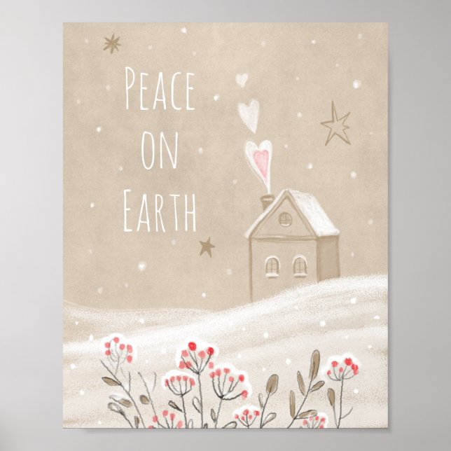 Póster Rustic Christmas House in Snow (Frente)