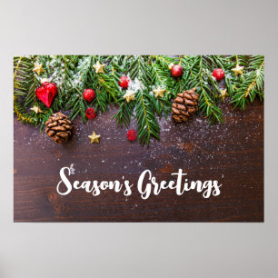 Póster Rustic Christmas Table with Pine & Snow