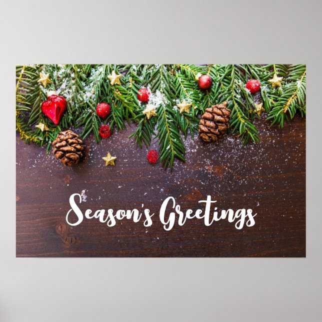 Póster Rustic Christmas Table with Pine & Snow (Frente)