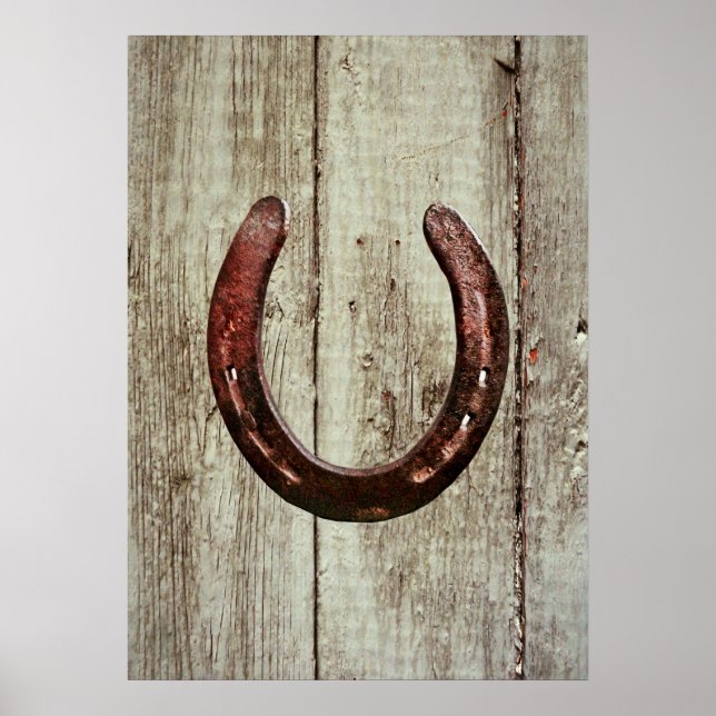 Póster Rustic Country Western Horseshoe Barn Wood Poster (Frente)