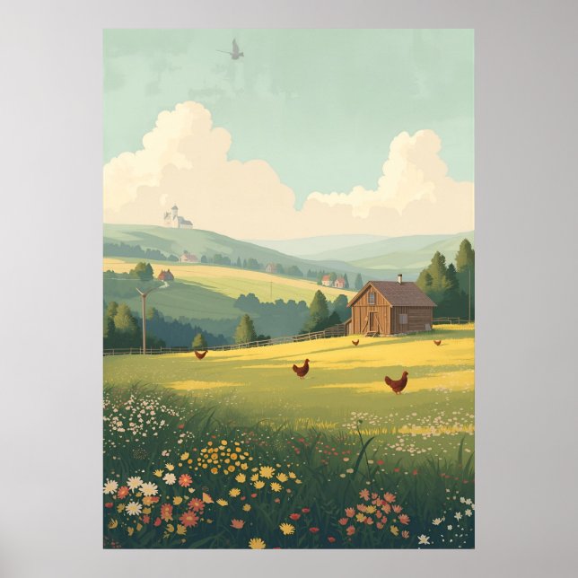 Póster Rustic Countryside Cabin with Wildflowers  (Frente)