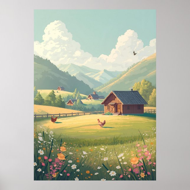 Póster Rustic Countryside Cabin with Wildflowers  (Frente)
