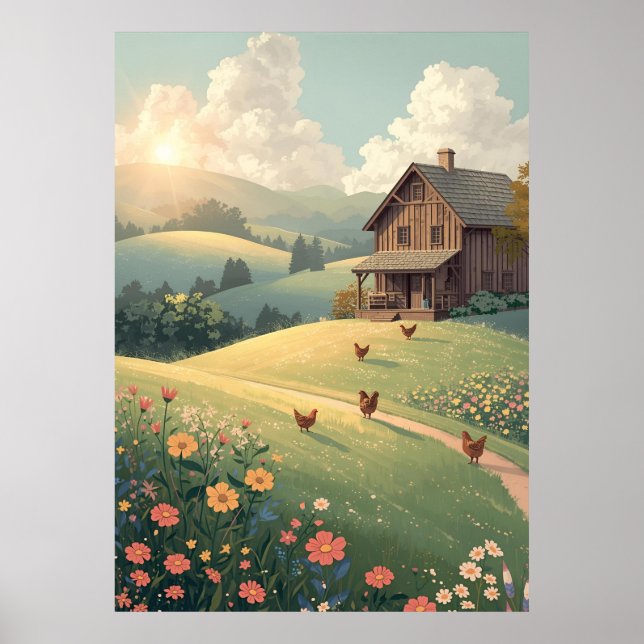 Póster Rustic Countryside Cabin with Wildflowers  (Frente)