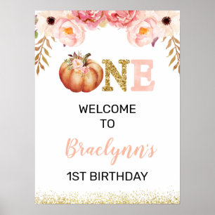 Póster Rustic Fall Pumpkin 1st Birthday Welcome Sign