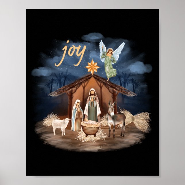 Póster Rustic Farmhouse Christmas Joy Nativity  (Frente)