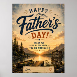 Póster Rustic Fishing Father Sunset Poster