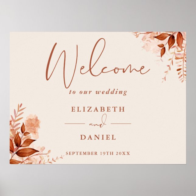 Póster Rustic Floral Autumn Fall Wedding Welcome Sign (Frente)