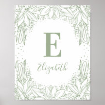 Rustic floral baby monogram. Country green nursery