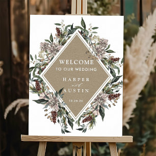 Póster Rustic Floral Fall Winter Wedding Welcome Sign