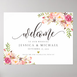 Póster Rustic Floral Wedding Welcome Sign