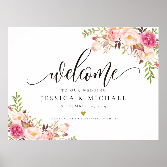 Póster Rustic Floral Wedding Welcome Sign (Frente)