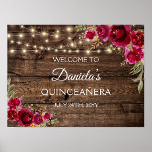 Póster Rustic Floral Welcome to Quinceañera 15th Birthday