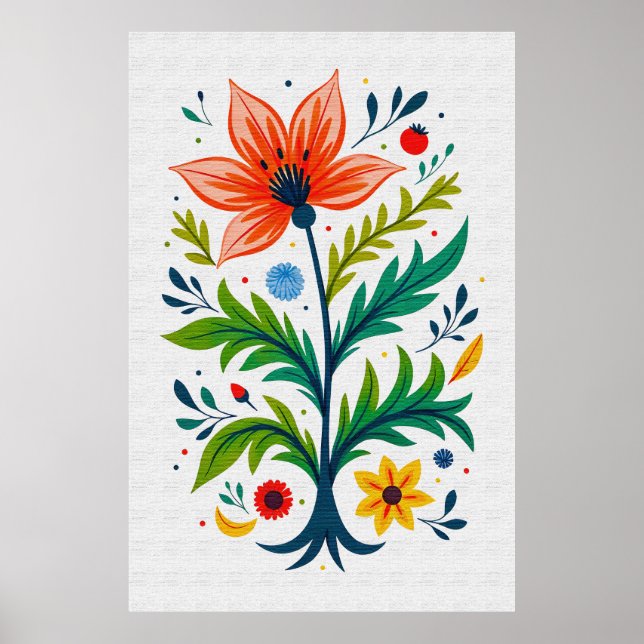 Póster Rustic Folk Art Floral Tree Canvas Print Style (Frente)